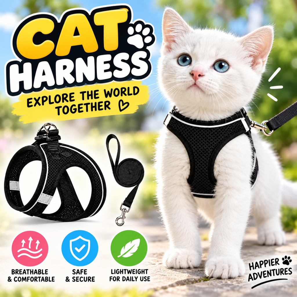 Breathable Mesh Cat Harness & Leash Set with Reflective Trim