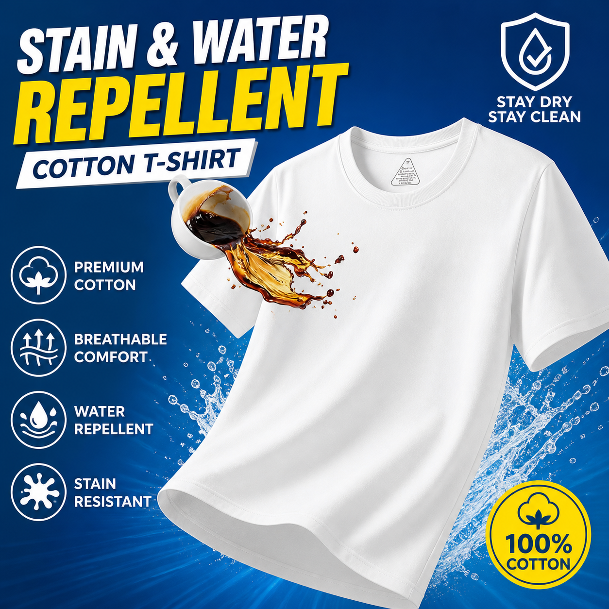 Everyday Performance Cotton Tee | Soft, Breathable & Water-Resistant T-Shirt