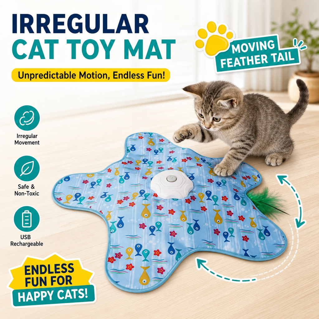 USB Rechargeable Cat Toy Mat with Random Rotating Feather