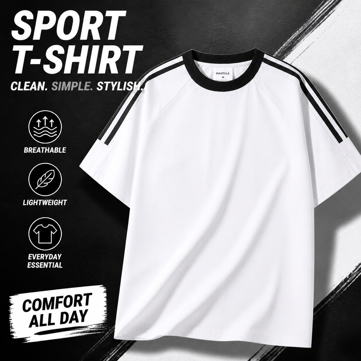 Men’s 100% Cotton Shoulder Stripe Tee | Soft Lightweight Casual T-Shirt