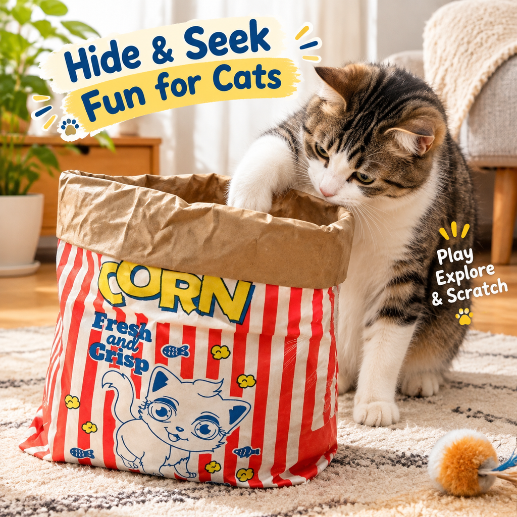 Popcorn-Style Kraft Paper Cat Play Bag for Hiding & Scratching