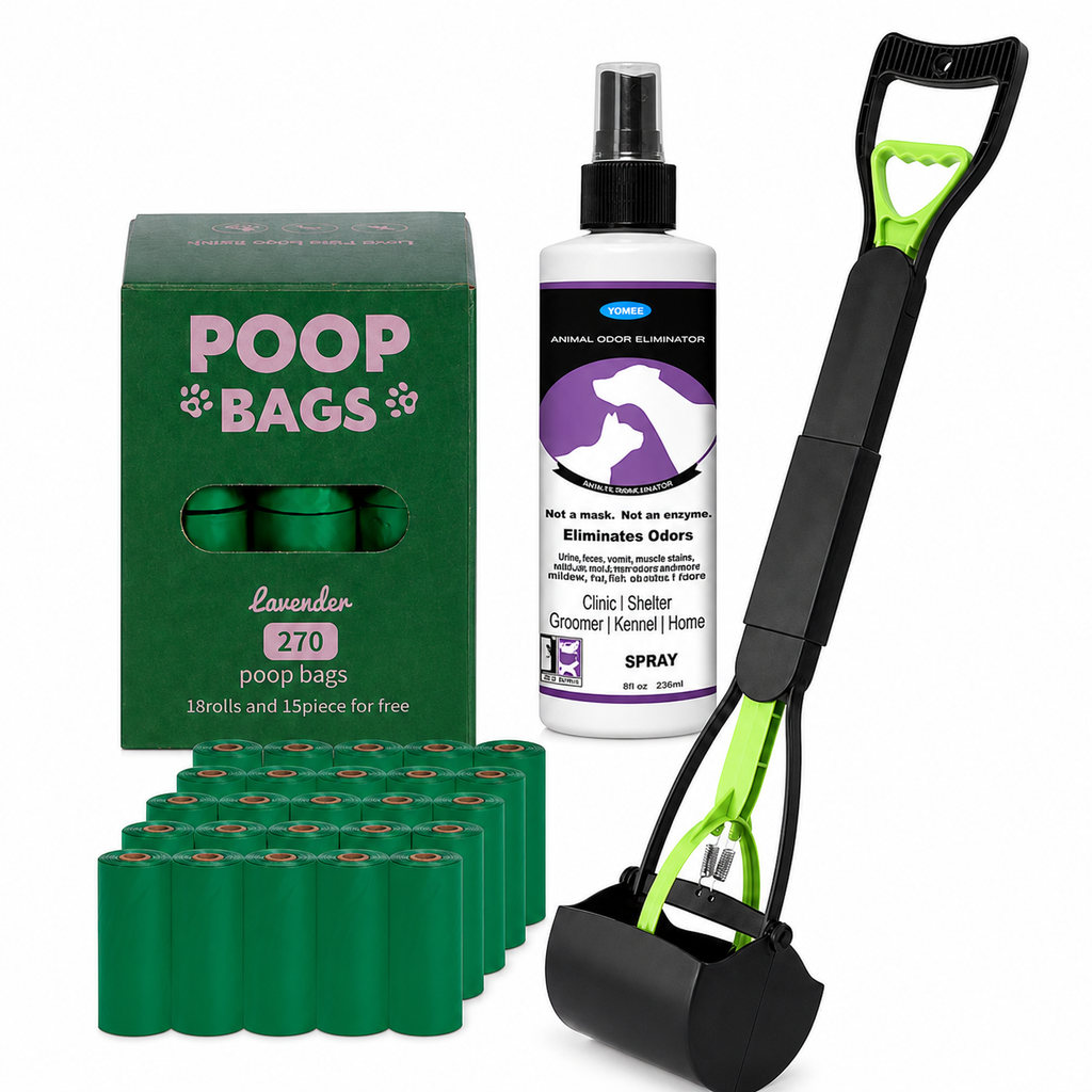 Long-Handle Pooper Scooper Kit with 270 Bags & Odor Spray