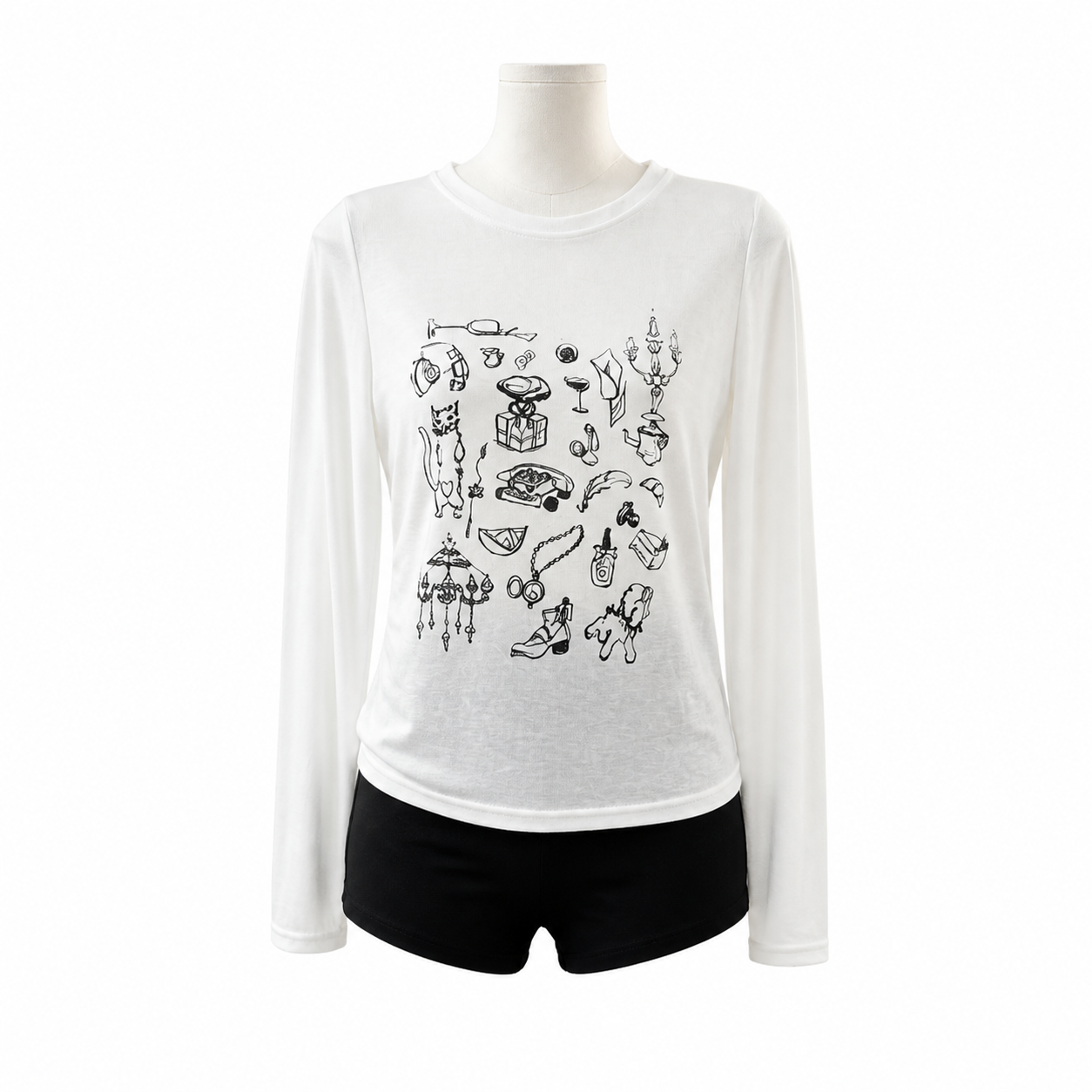 Women’s Soft Doodle Graphic Long Sleeve Tee | Lightweight Stretch Everyday Top