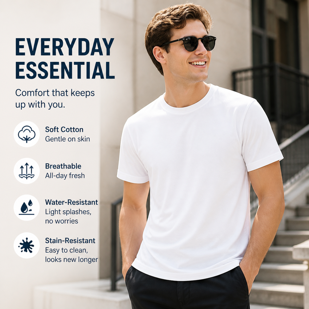 Everyday Performance Cotton Tee | Soft, Breathable & Water-Resistant T-Shirt