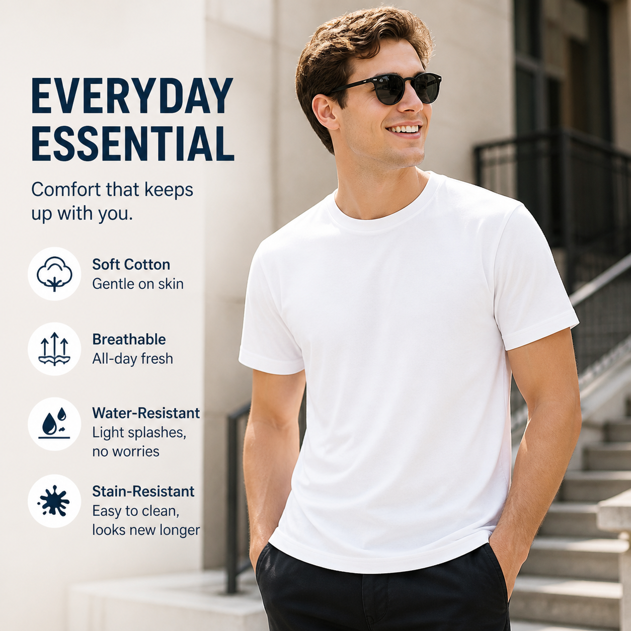 Everyday Performance Cotton Tee | Soft, Breathable & Water-Resistant T-Shirt
