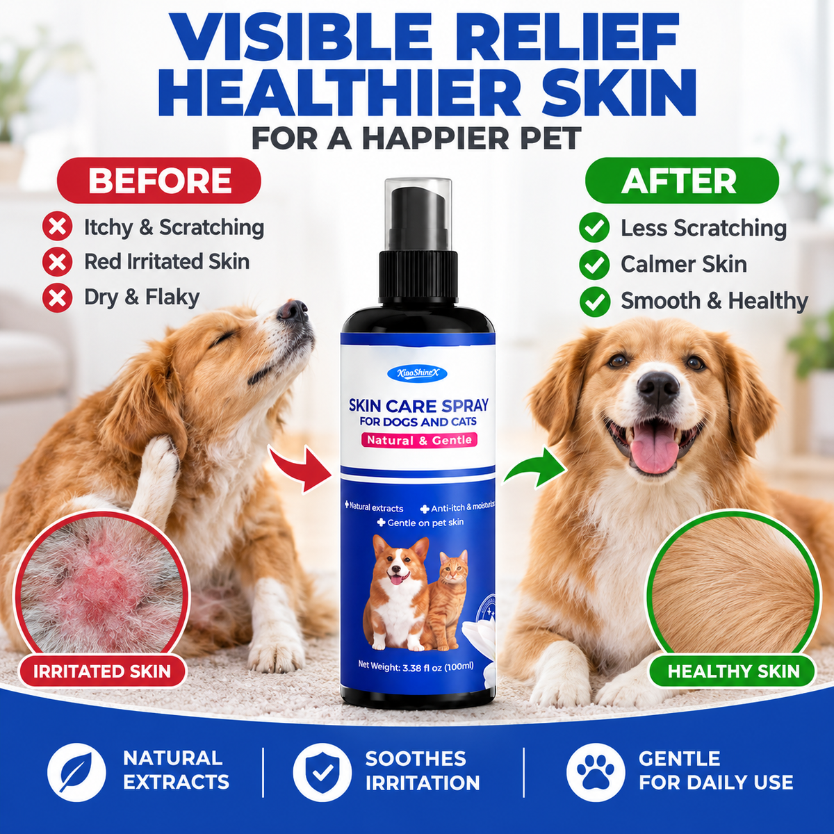Moisturizing Pet Skin Care Spray for Dogs & Cats