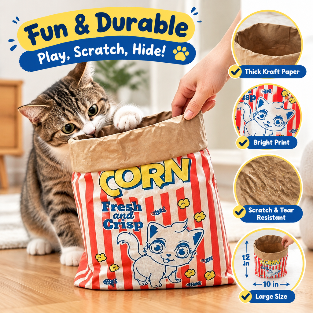 Popcorn-Style Kraft Paper Cat Play Bag for Hiding & Scratching