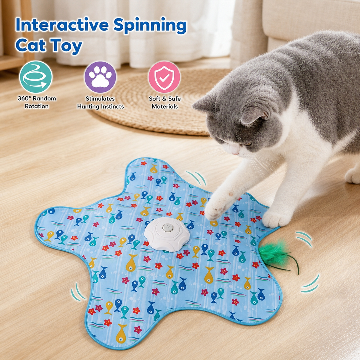 USB Rechargeable Cat Toy Mat with Random Rotating Feather