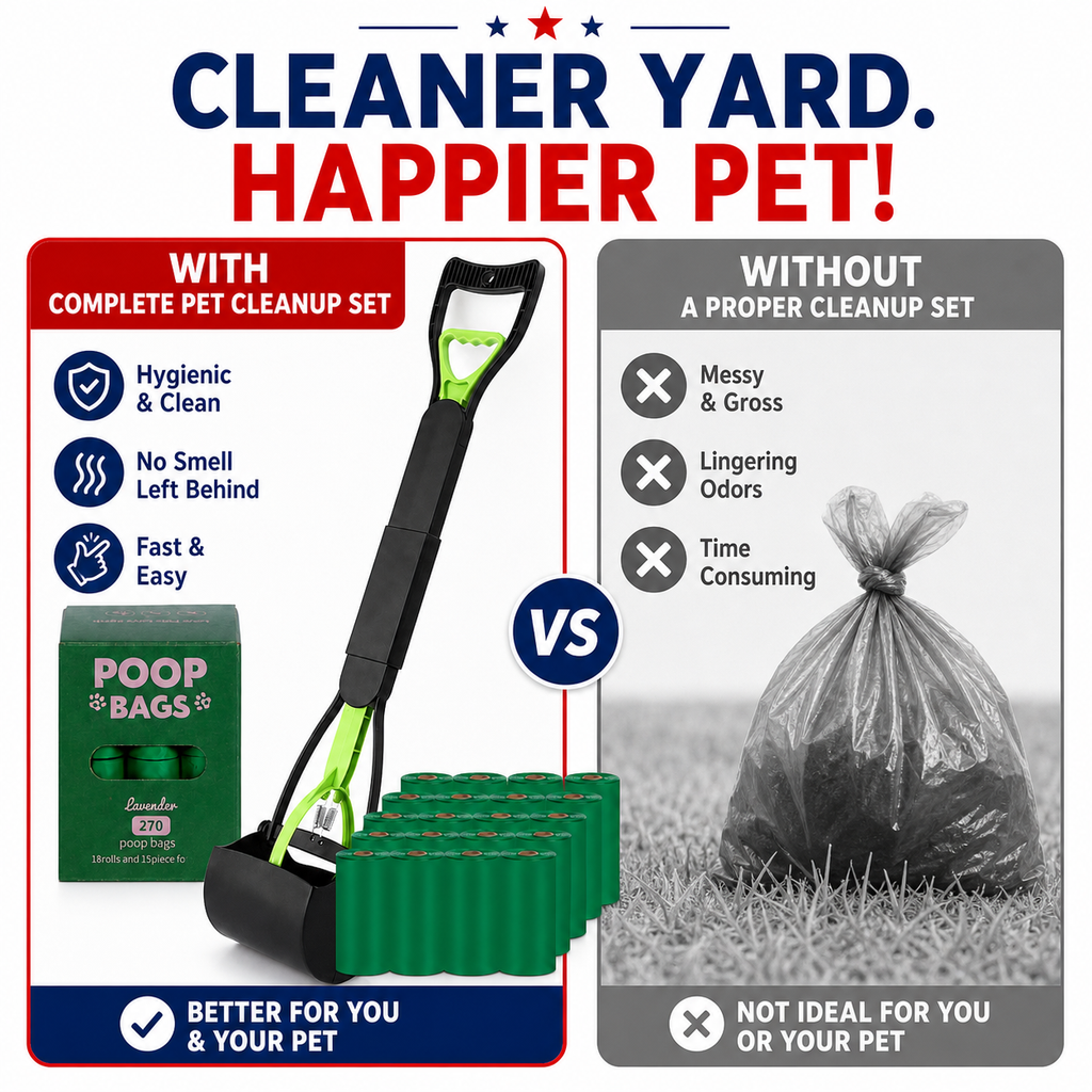 Long-Handle Pooper Scooper Kit with 270 Bags & Odor Spray