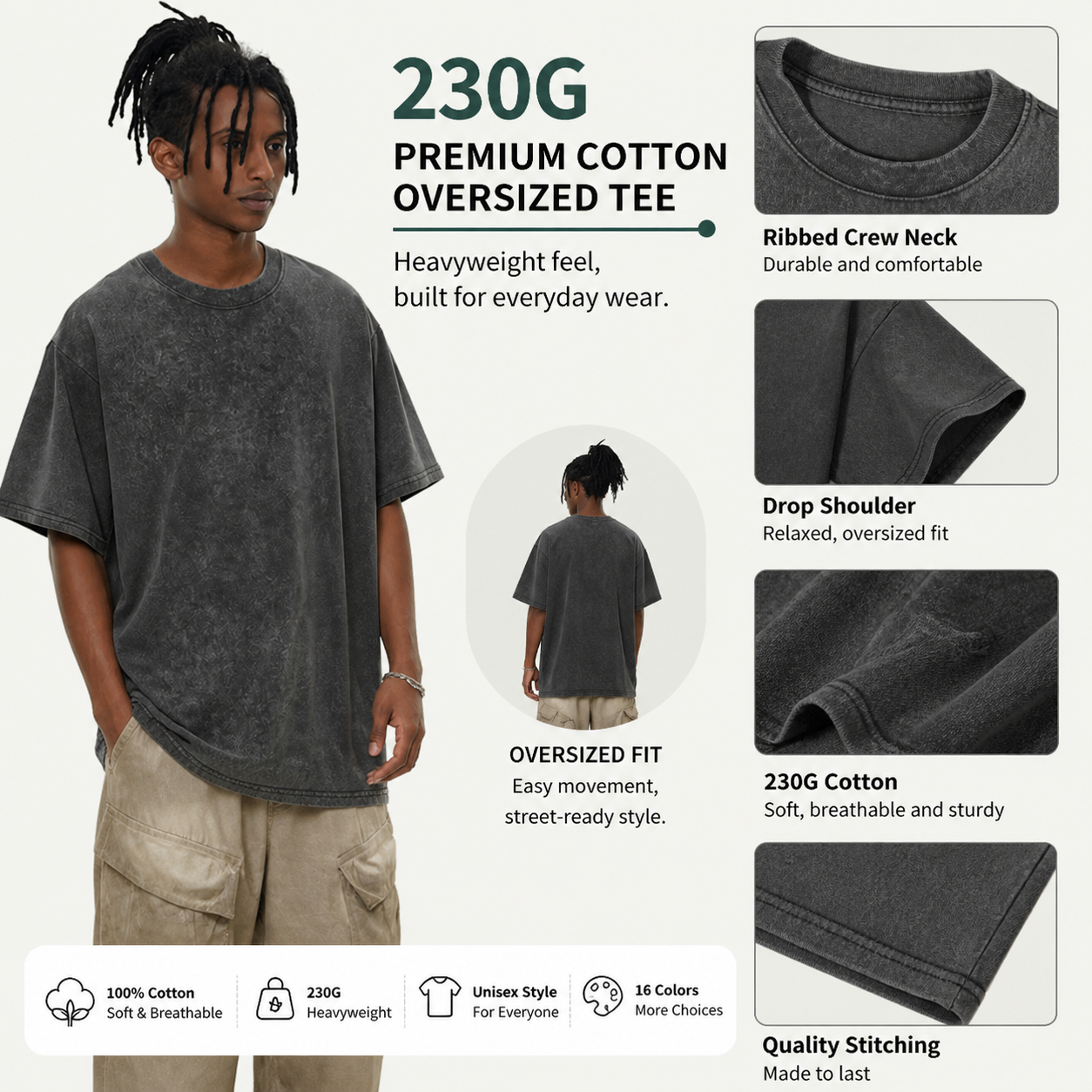 230G Vintage Washed Relaxed Tee | Heavyweight Oversized Everyday T-Shirt