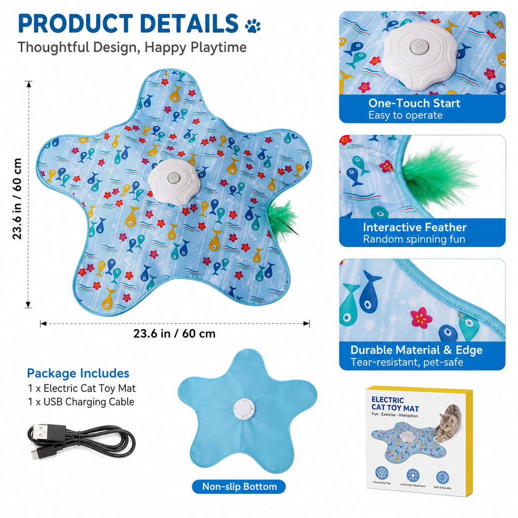 USB Rechargeable Cat Toy Mat with Random Rotating Feather