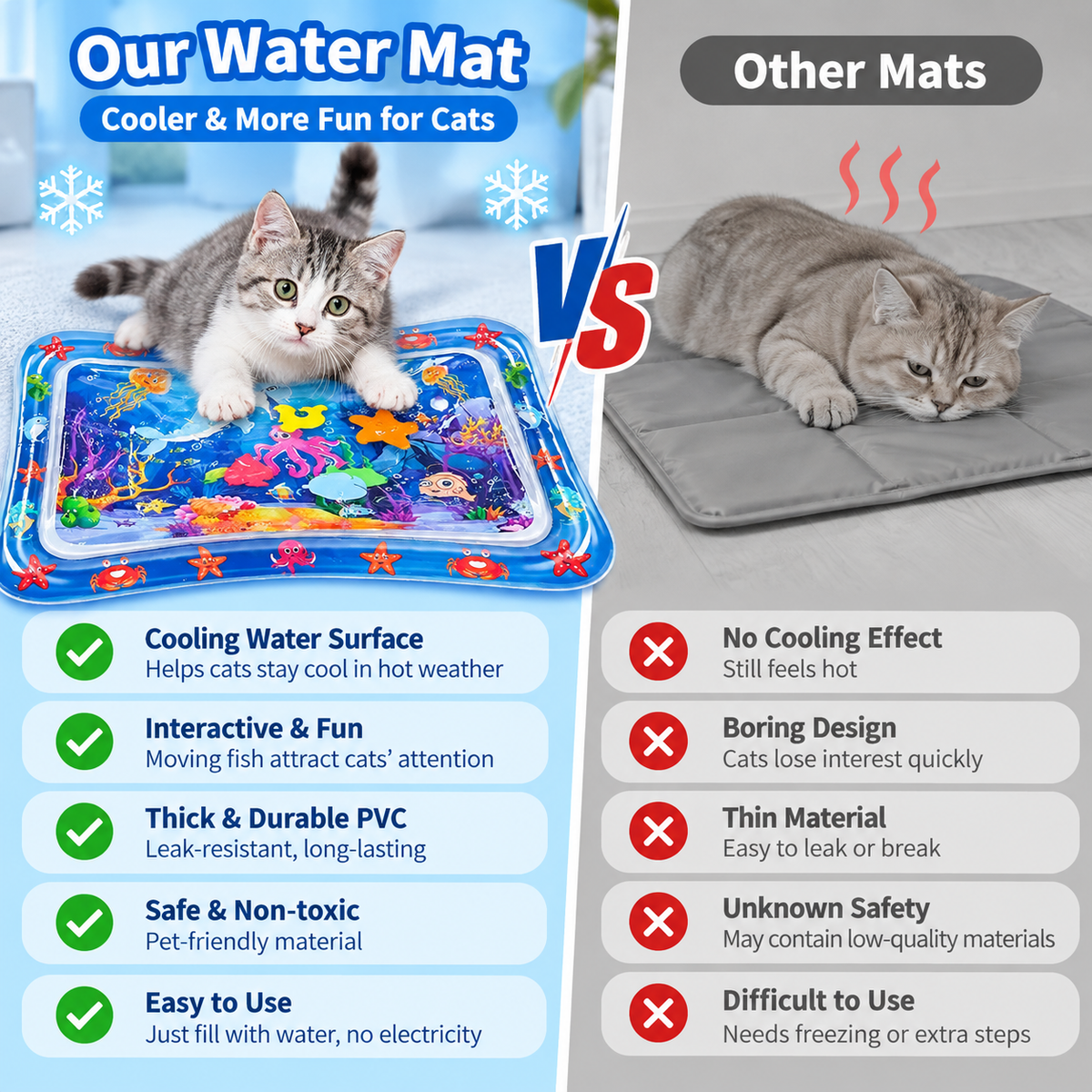 Interactive Cat Cooling Water Mat | Inflatable Summer Play Pad with Floating Toys