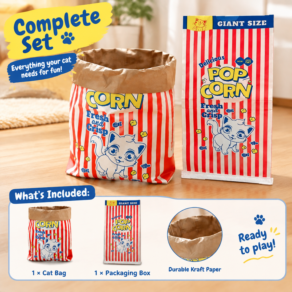 Popcorn-Style Kraft Paper Cat Play Bag for Hiding & Scratching