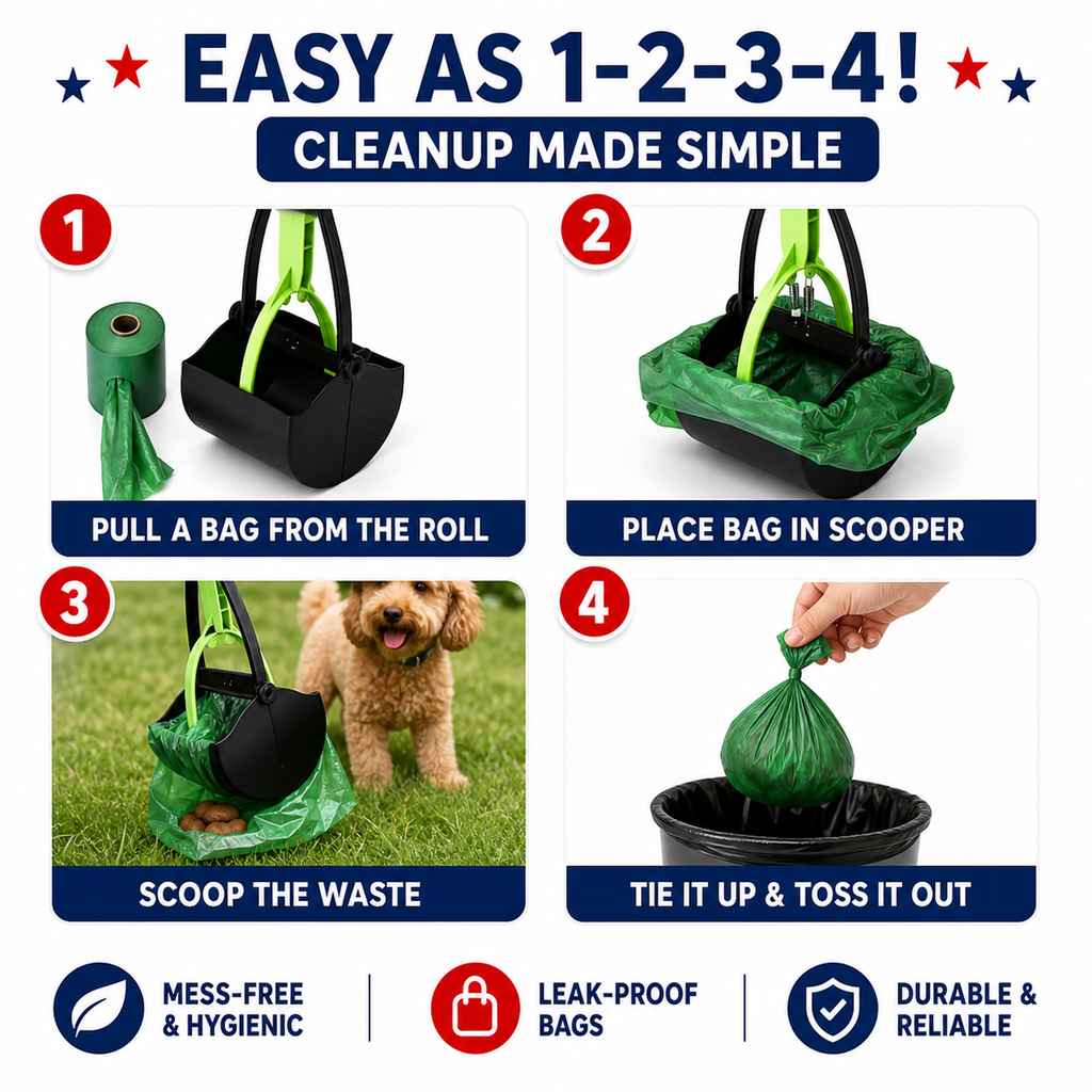 Long-Handle Pooper Scooper Kit with 270 Bags & Odor Spray