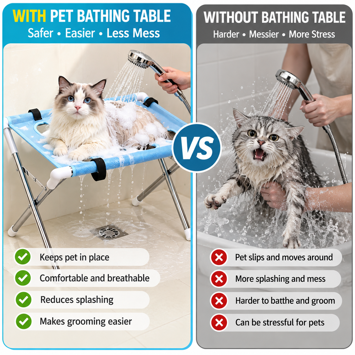 Foldable Pet Bathing & Grooming Table for Cats and Small Dogs