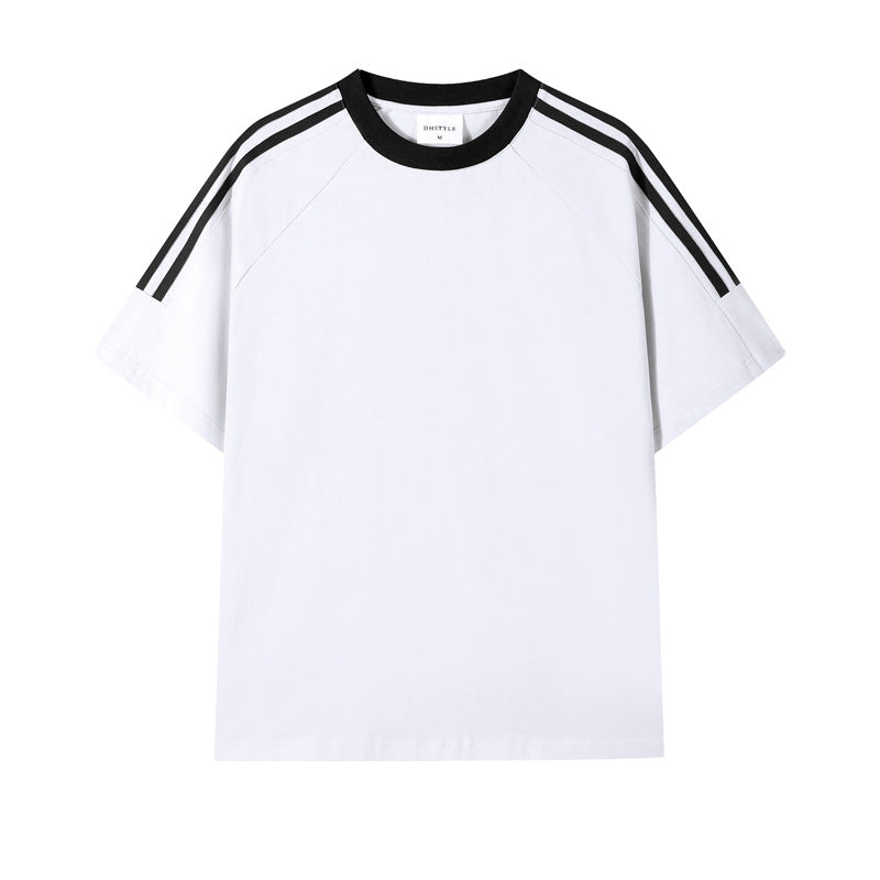 Men’s 100% Cotton Shoulder Stripe Tee | Soft Lightweight Casual T-Shirt